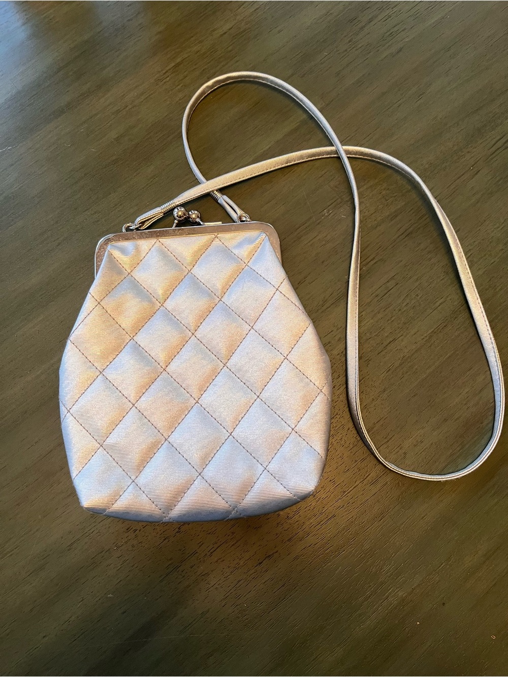 Tiannl Quilted Metallic Light Silver Crossbody Bag